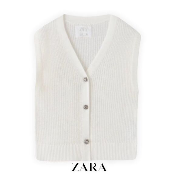 ZARA Kids | White | FLAP POCKET KNIT VEST - Picture 1 of 4